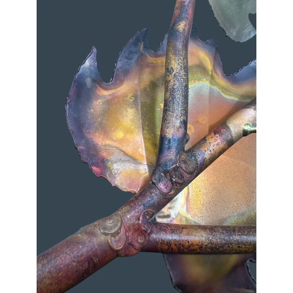 MCM Brass Copper Tone Metal Maple Leaf Sculpture Patina VTG Brutalist Wall Art L